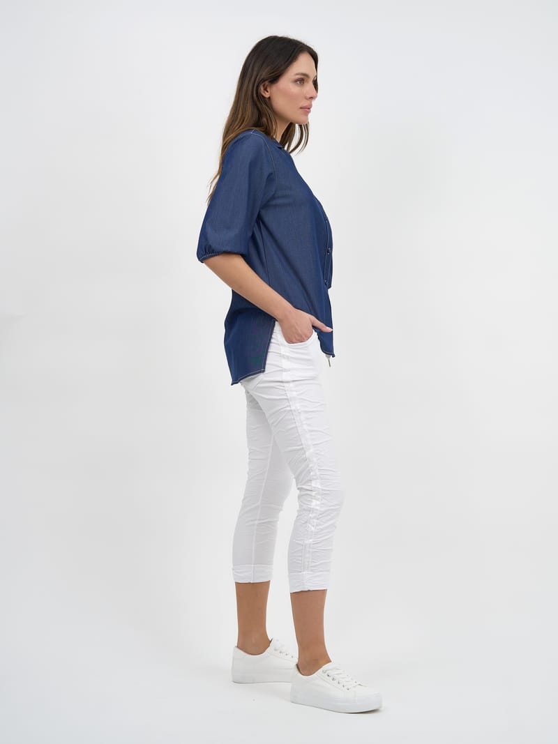 Denim Button Through Top Navy Liberty Rose