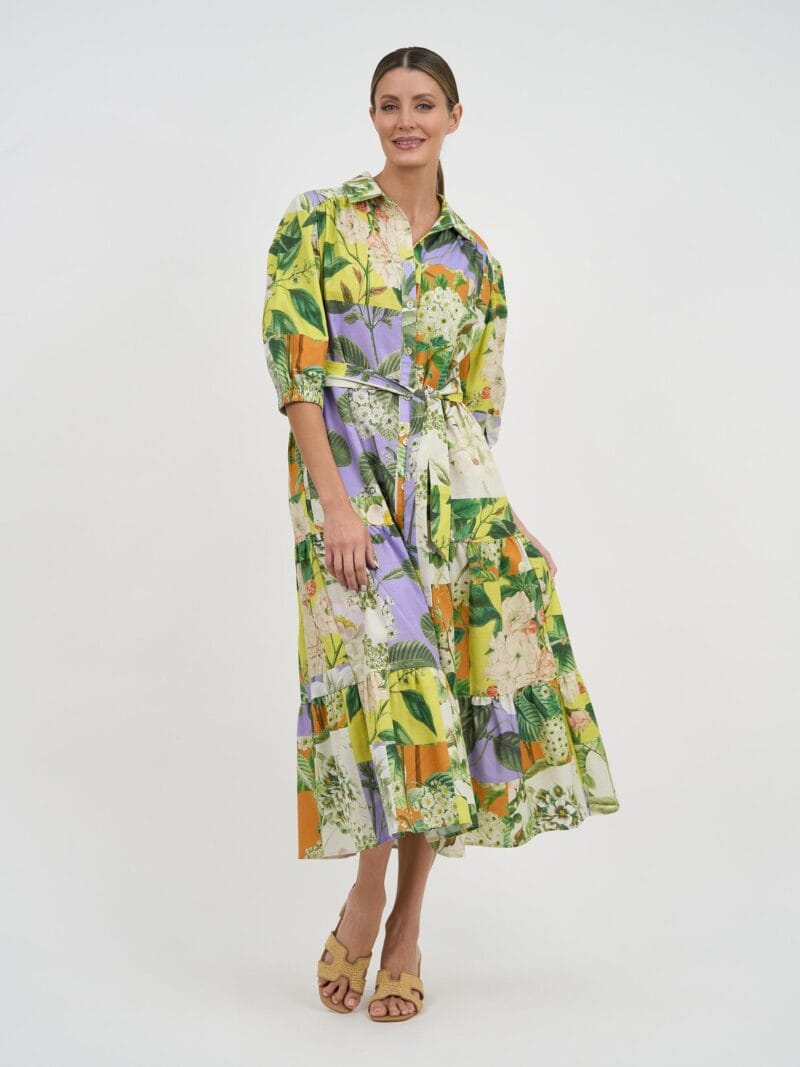Linen Tier Shirt Dress Lemon Liberty Rose