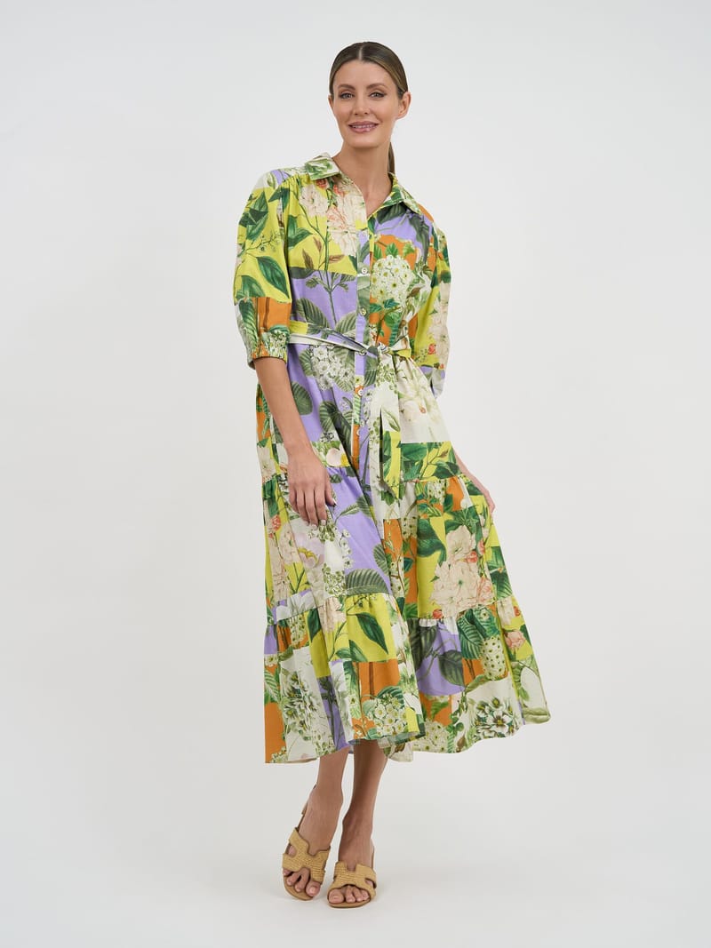 Linen Tier Shirt Dress Lemon Liberty Rose