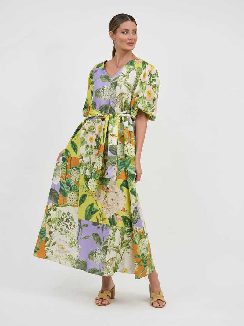 Vee Neck Puff Sleeve Dress Lemon Liberty Rose