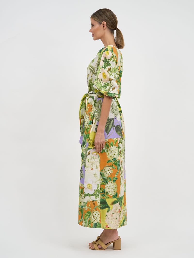 Vee Neck Puff Sleeve Dress Lemon Liberty Rose