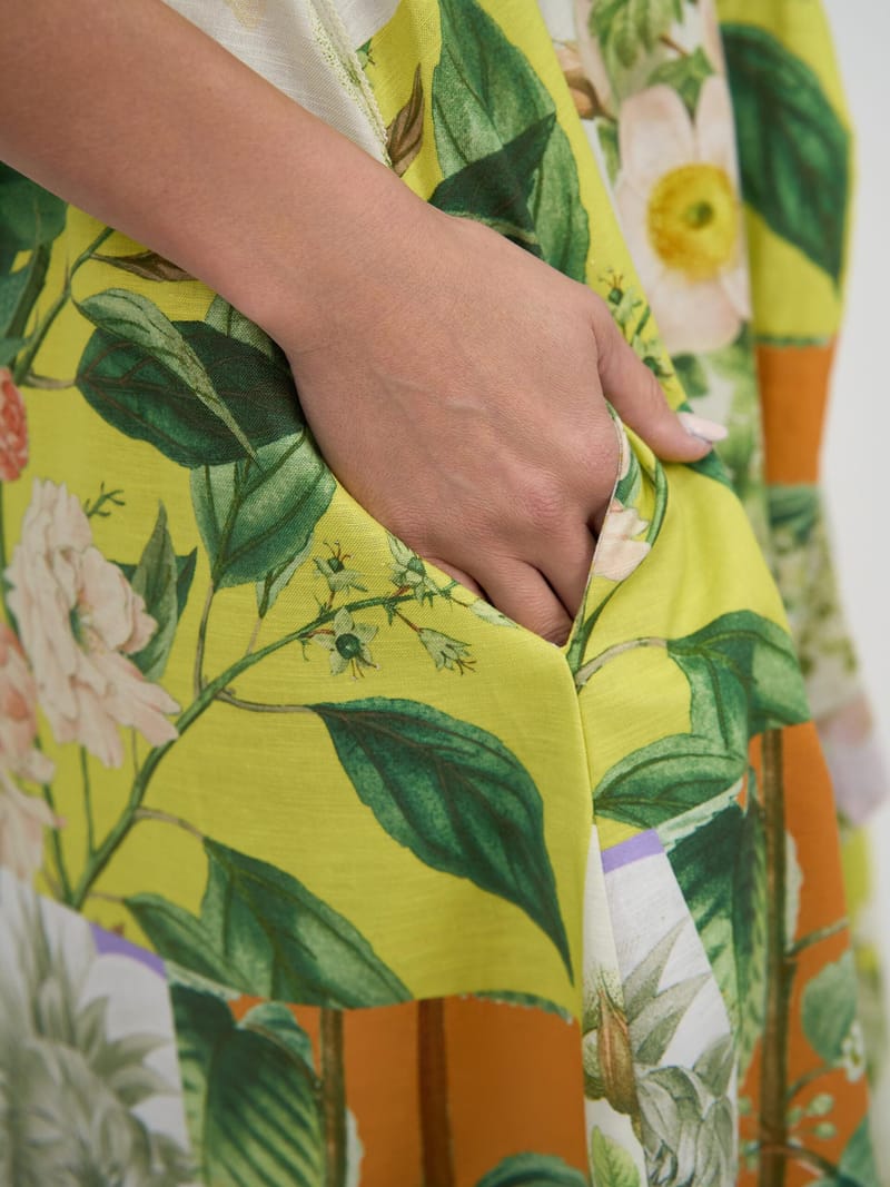Vee Neck Puff Sleeve Dress Lemon Liberty Rose