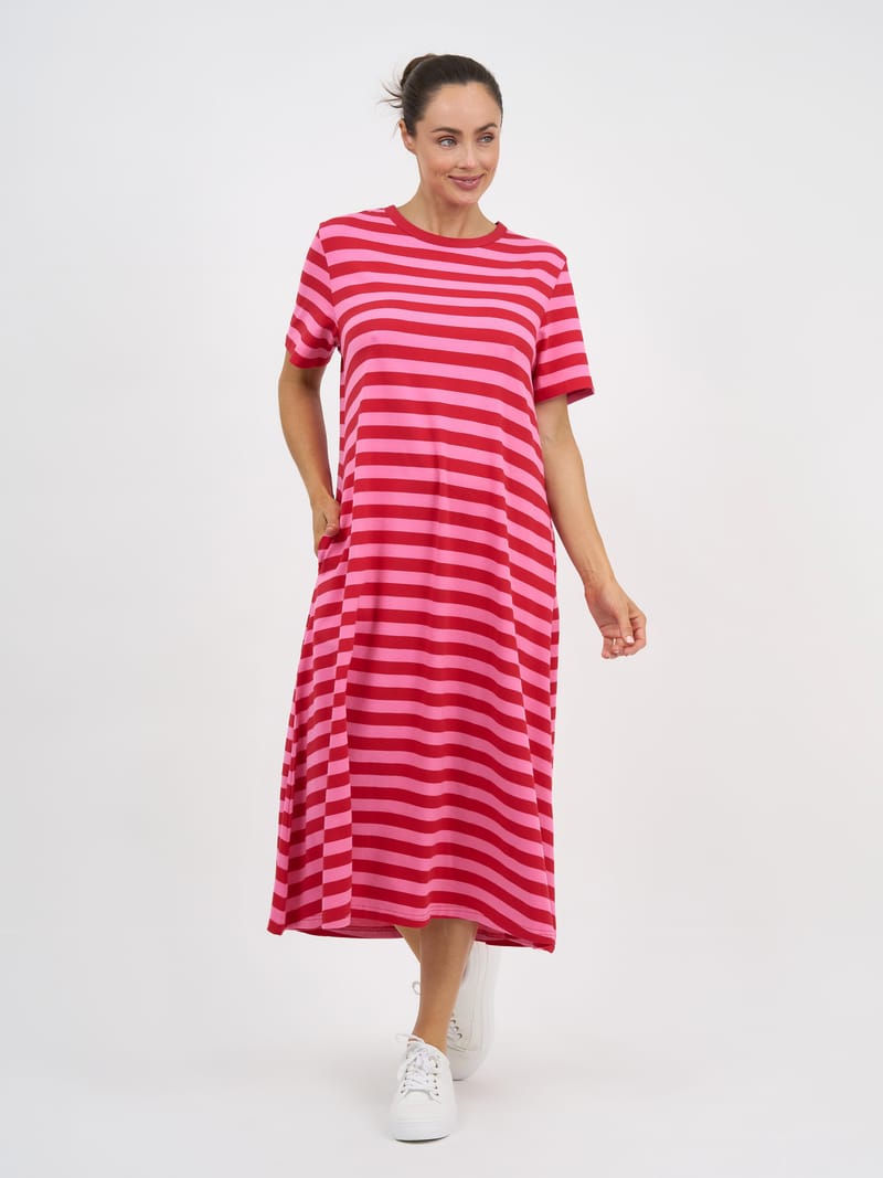 Cotton Jersey Stripe Dress Red Liberty Rose
