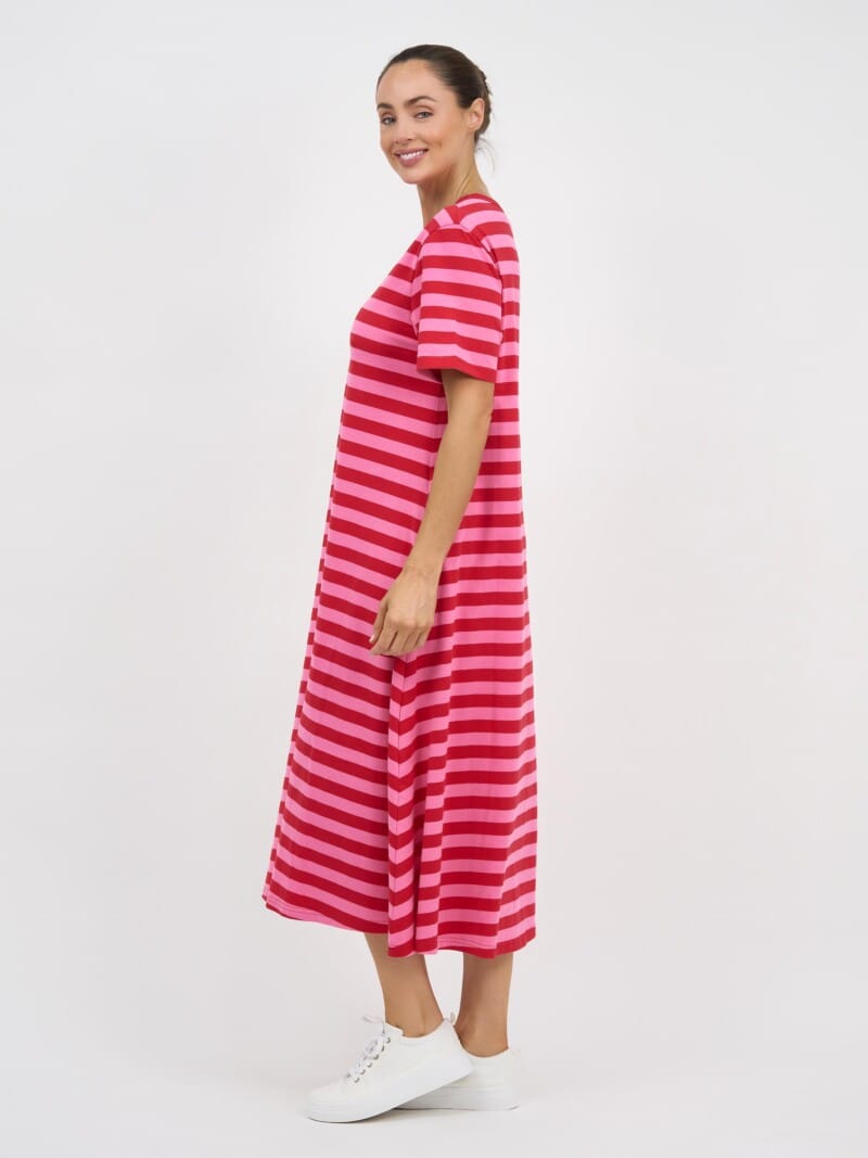 Cotton Jersey Stripe Dress Red Liberty Rose