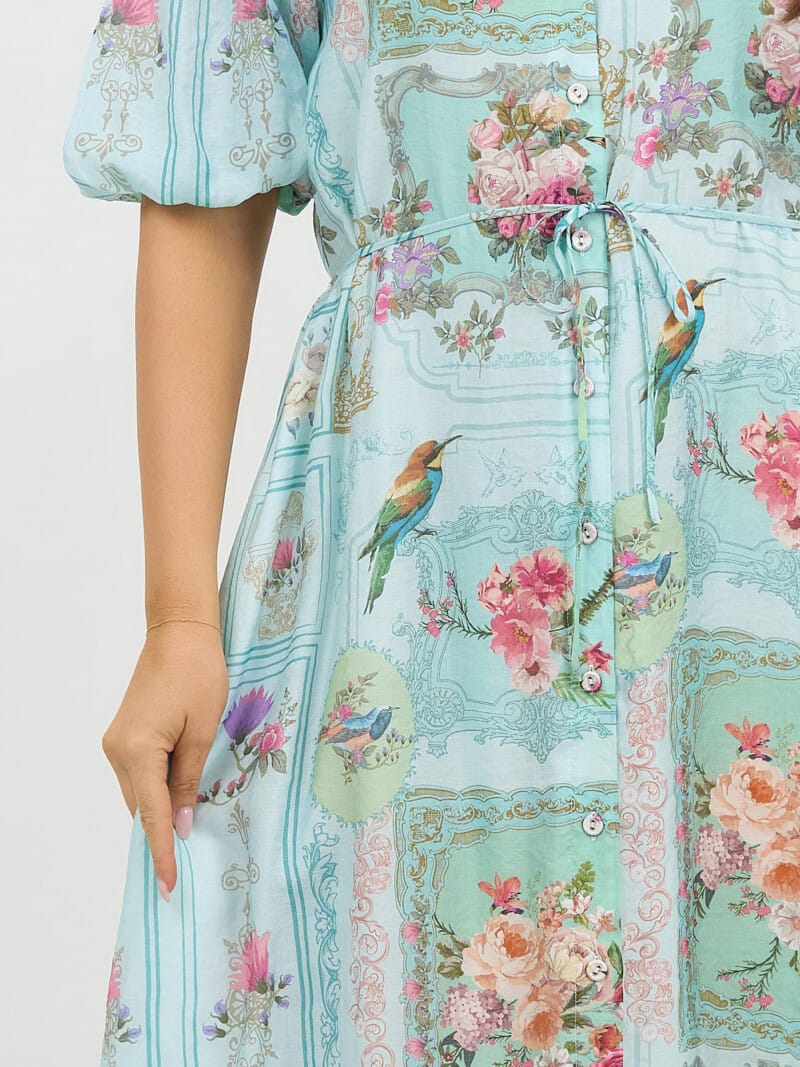Puff Sleeve Shirt Dress Blue Liberty Rose
