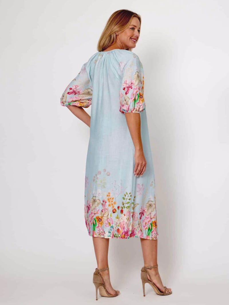 Tie Front Linen Dress Blue La Strada
