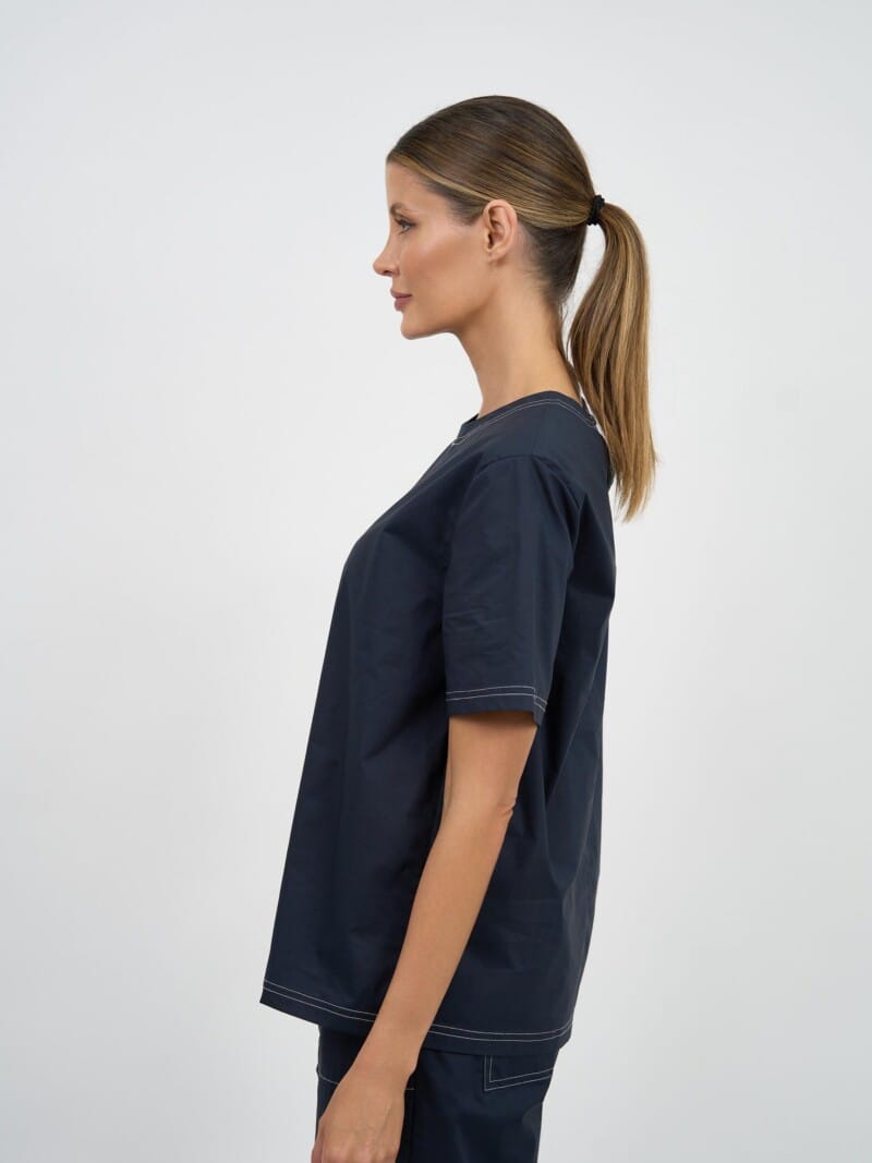 Stitch Detail Cotton Tee Navy Liberty Rose