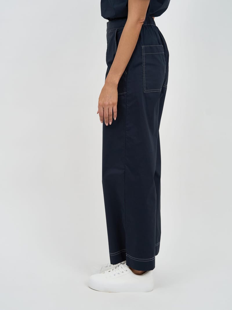 Stitch Detail Cotton Pant Navy Liberty Rose