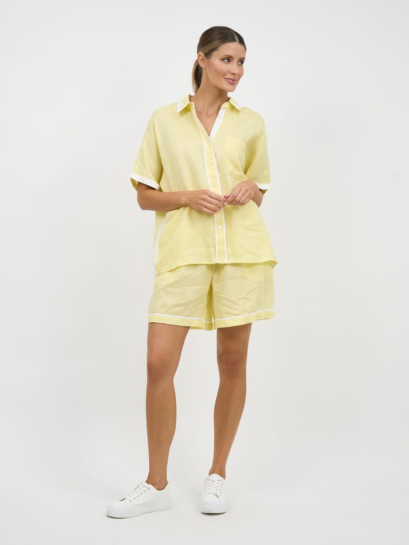 Contrast Trim Linen Shirt Lemon Worthier