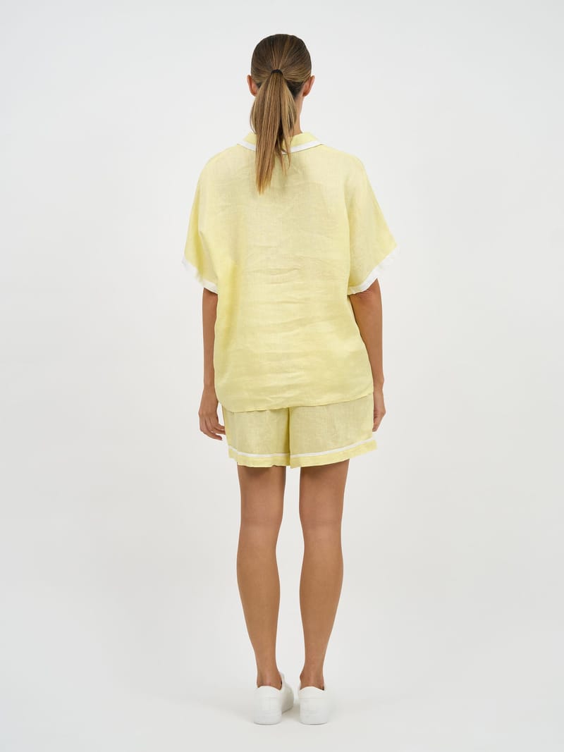 Contrast Trim Linen Shirt Lemon Worthier