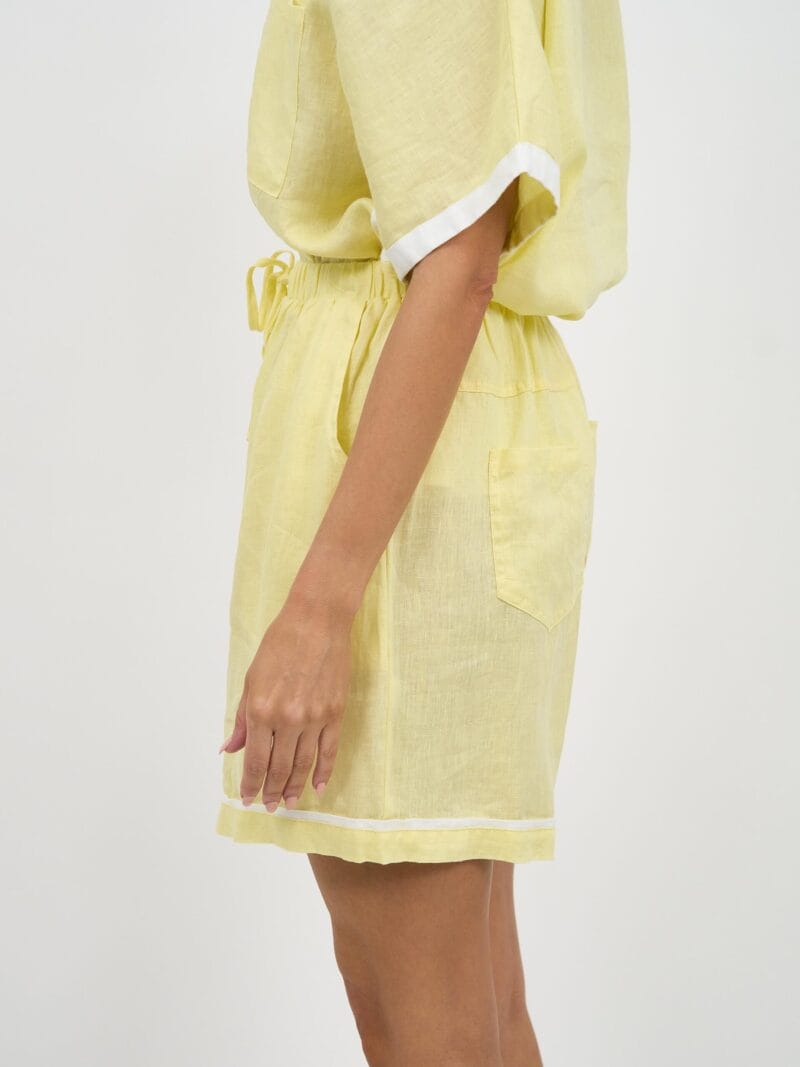 Contrast Trim Linen Short Lemon Worthier