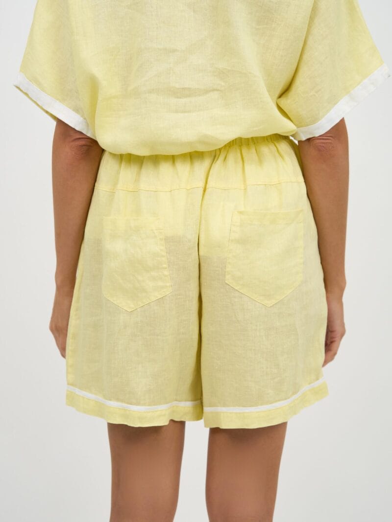 Contrast Trim Linen Short Lemon Worthier