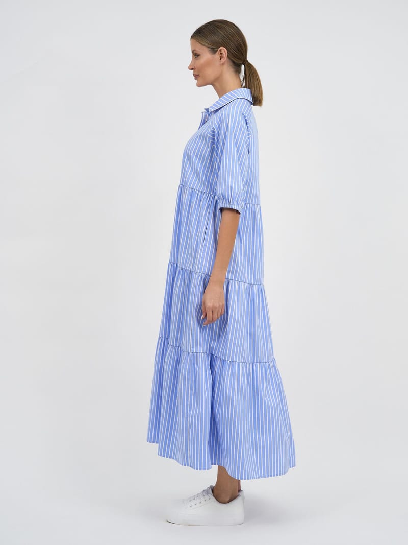 Tier Trim Detail Dress Blue Liberty Rose