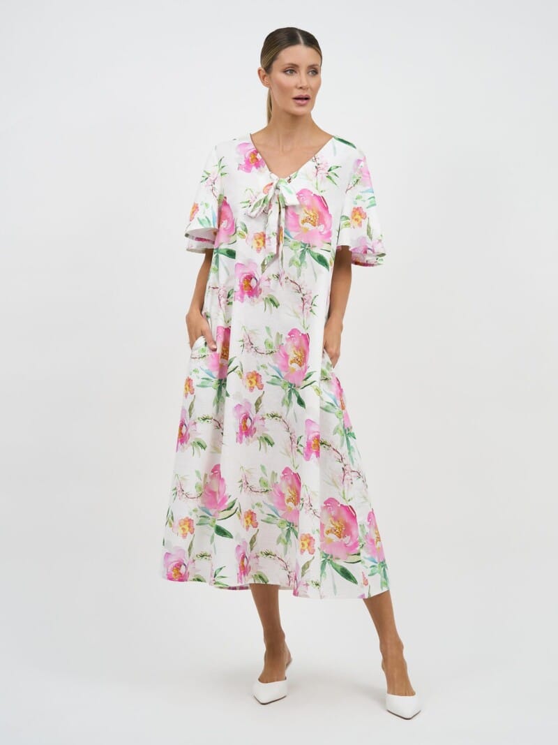 Liana Flute Sleeve Dress White Liberty Rose