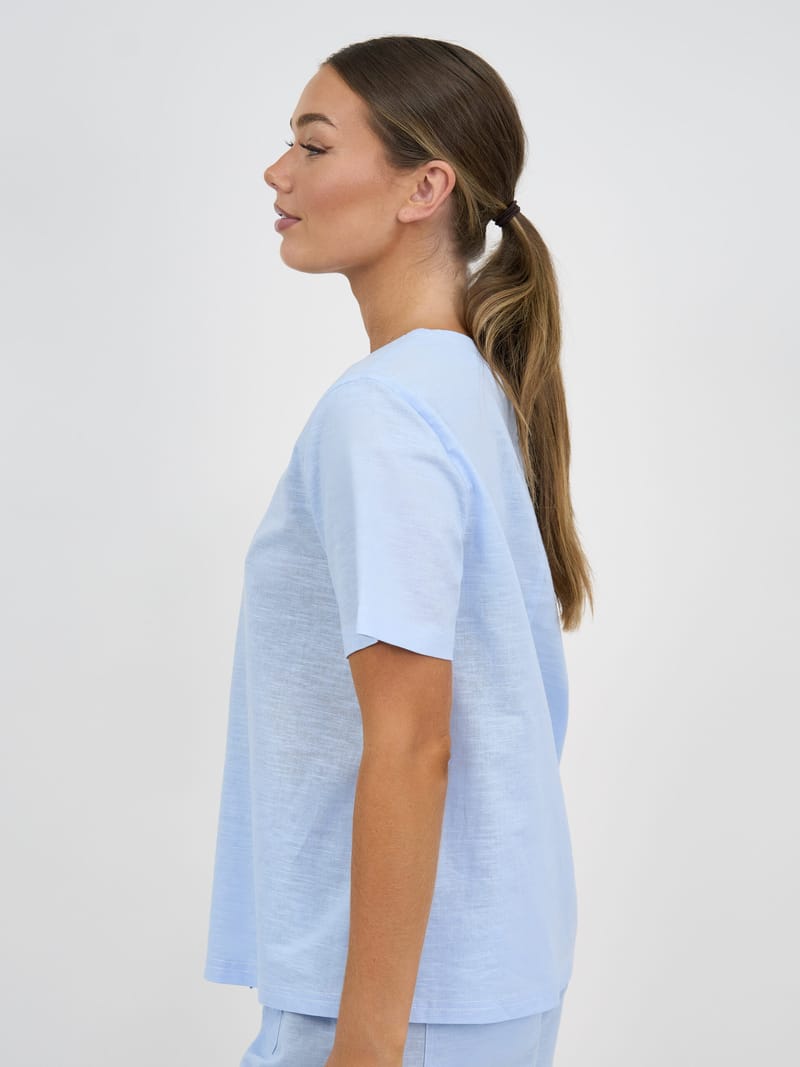 Stitch Detail Linen Tee Light Blue Liberty Rose
