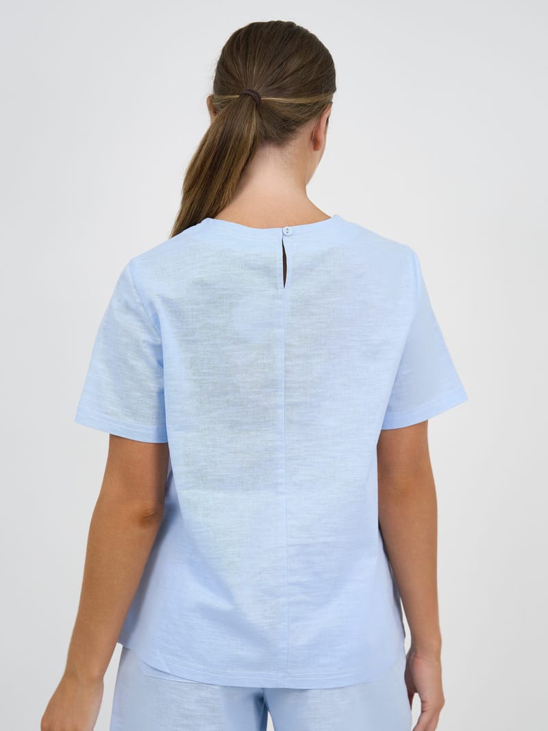 Stitch Detail Linen Tee Light Blue Liberty Rose