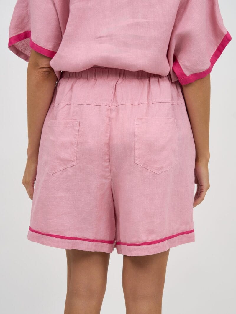 Contrast Trim Linen Short Rose Worthier