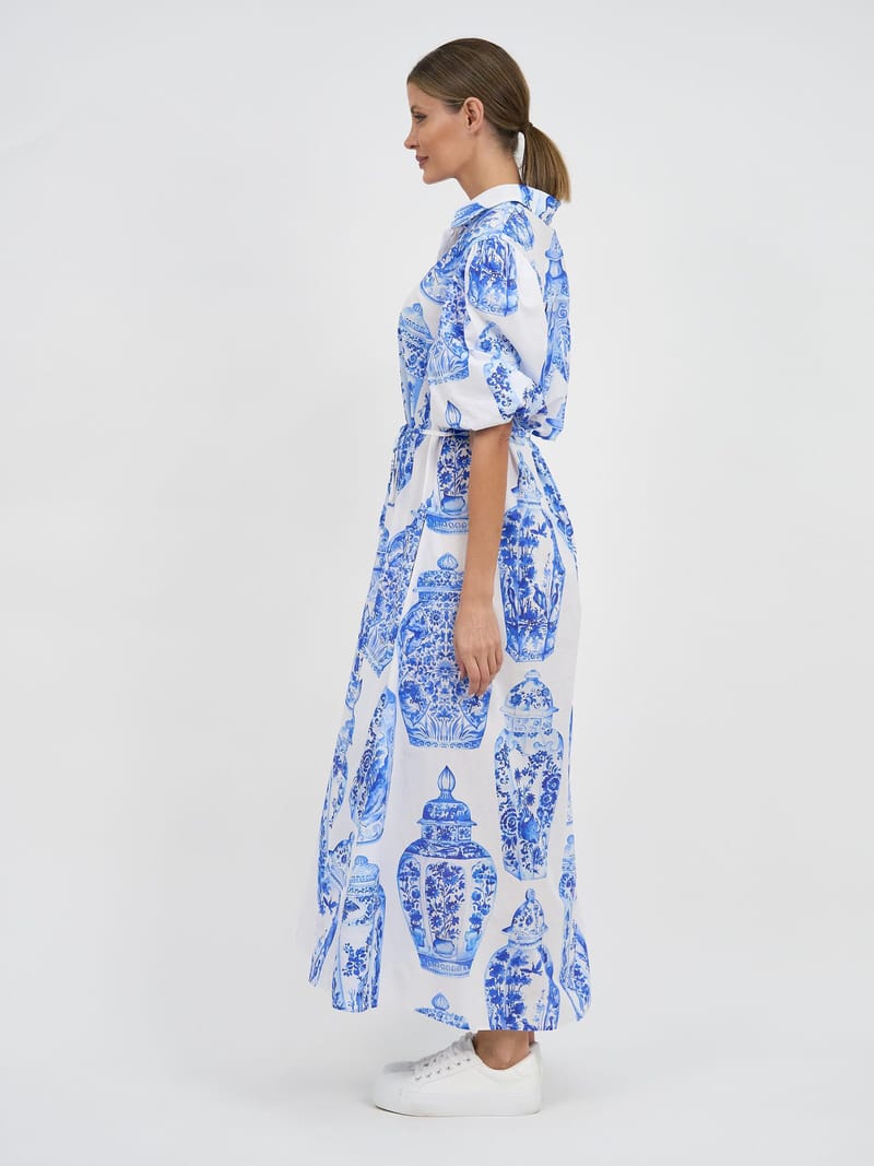 Maxi Cotton Shirt Dress Blue Liberty Rose