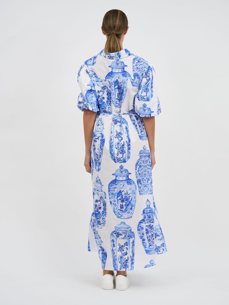 Maxi Cotton Shirt Dress Blue Liberty Rose