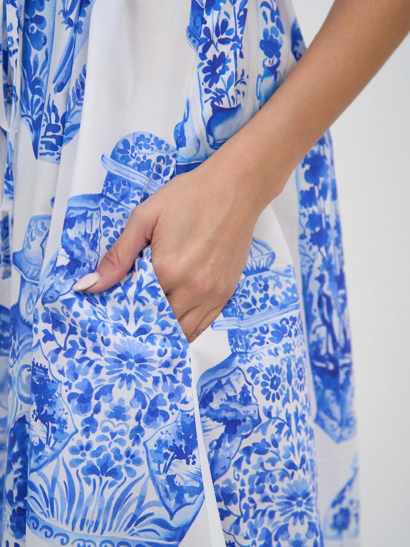 Maxi Cotton Shirt Dress Blue Liberty Rose
