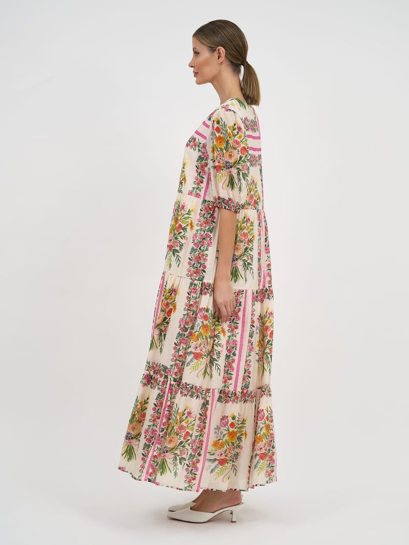 Gathered Tier Dress Beige Liberty Rose
