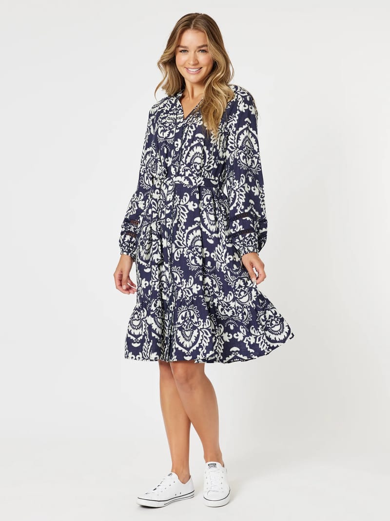 Emily Button Dress Navy Threadz