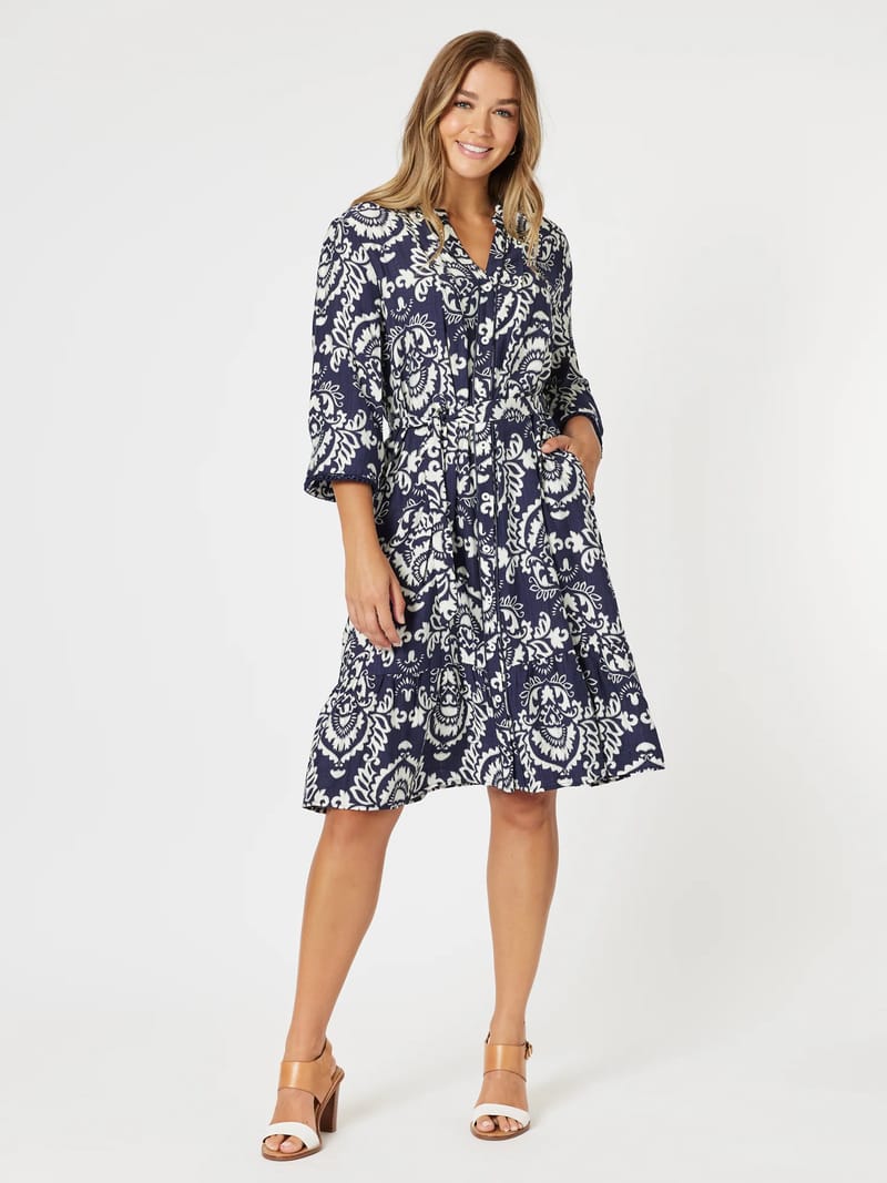 Emily Button Dress Navy Threadz