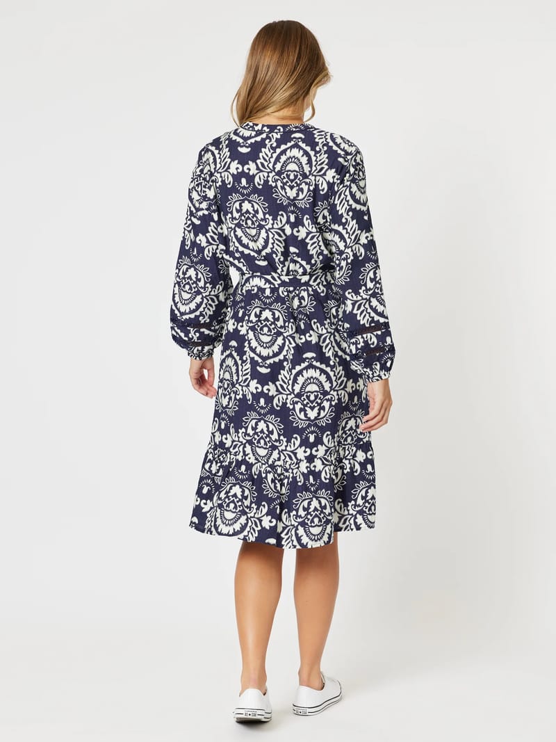 Emily Button Dress Navy Threadz