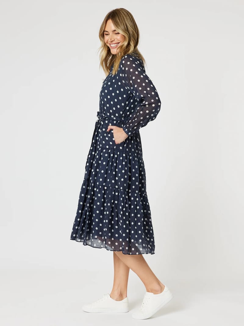 Sorrento Spot Button Dress Navy Gordon Smith