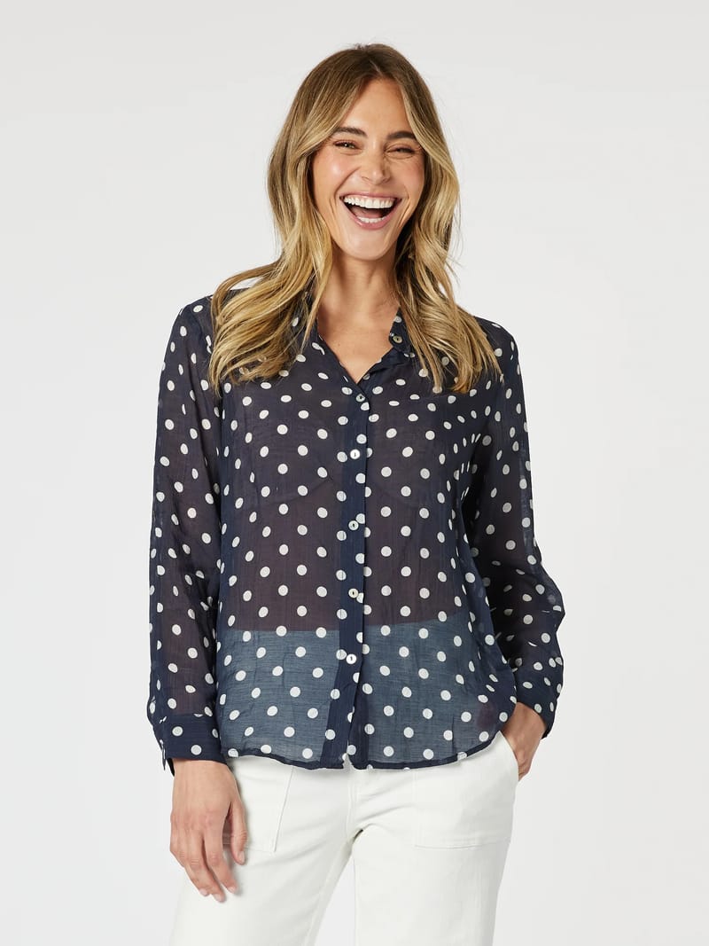 Sorrento Spot Sheer Shirt Navy Gordon Smith