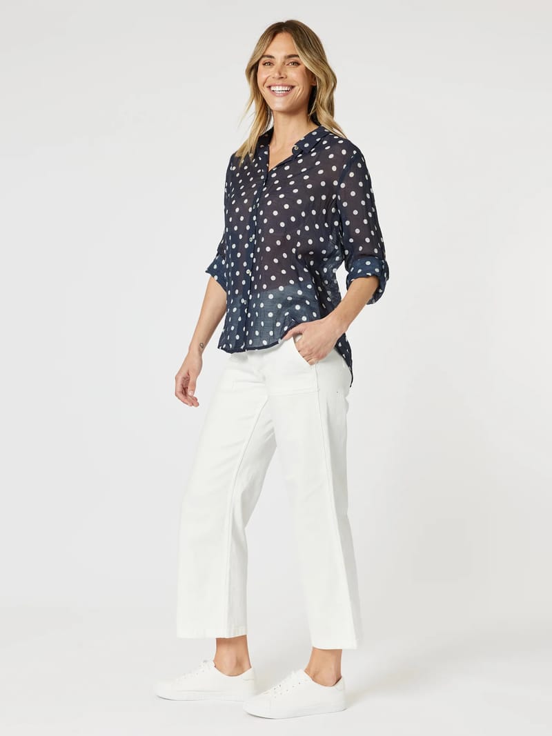 Sorrento Spot Sheer Shirt Navy Gordon Smith