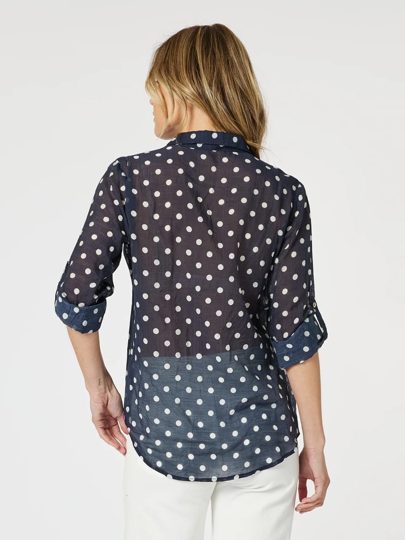 Sorrento Spot Sheer Shirt Navy Gordon Smith