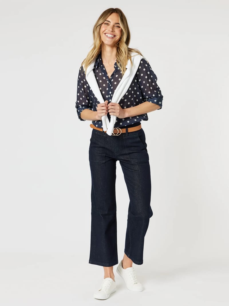 Sorrento Spot Sheer Shirt Navy Gordon Smith