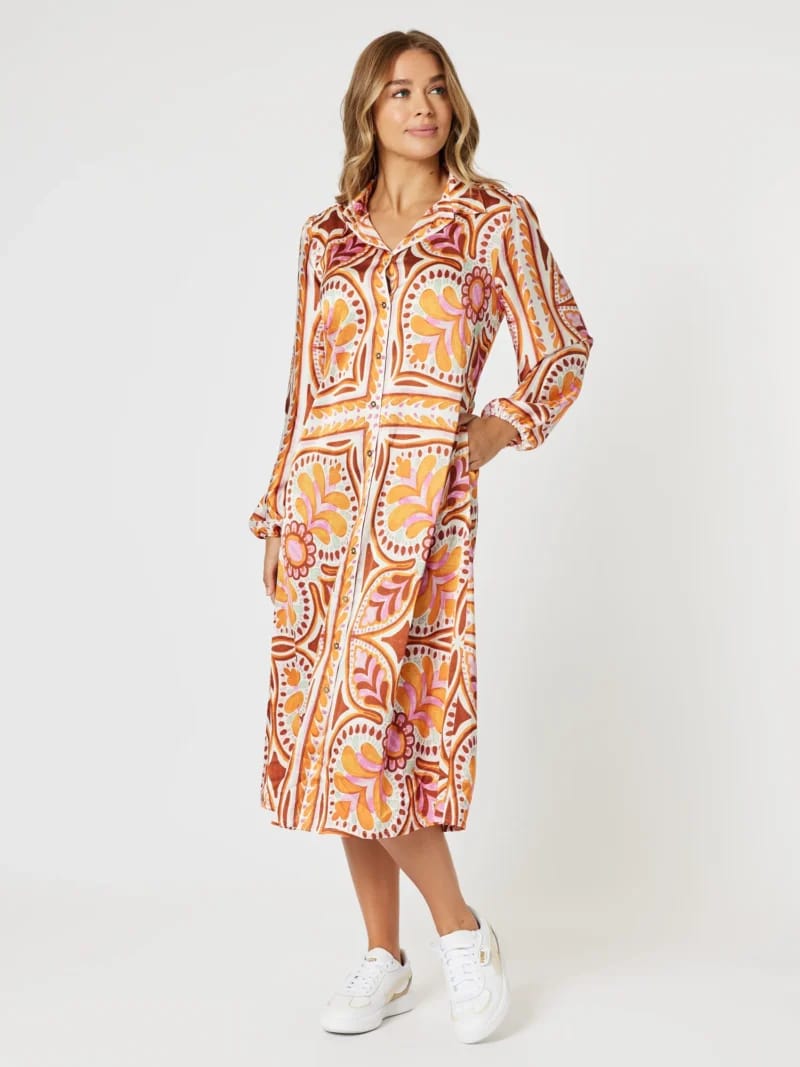 Studio Button Floral Dress Fig Threadz