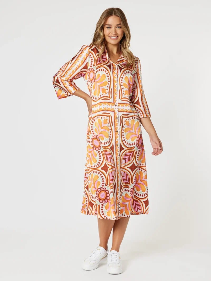 Studio Button Floral Dress Fig Threadz