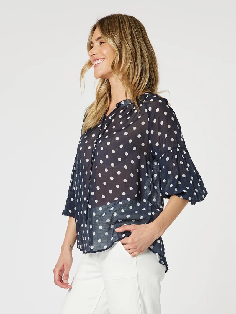 Sorrento Spot Sheer Blouse Navy Gordon Smith