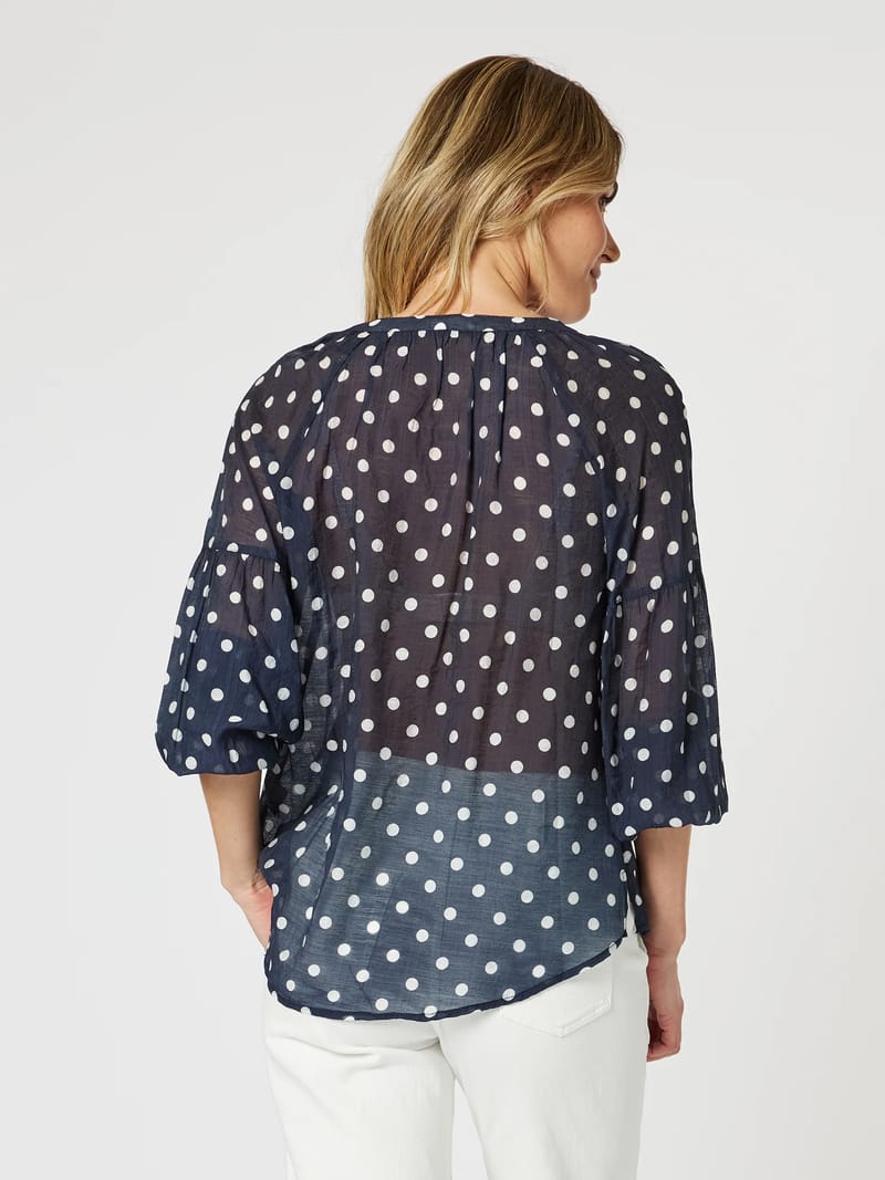 Sorrento Spot Sheer Blouse Navy Gordon Smith