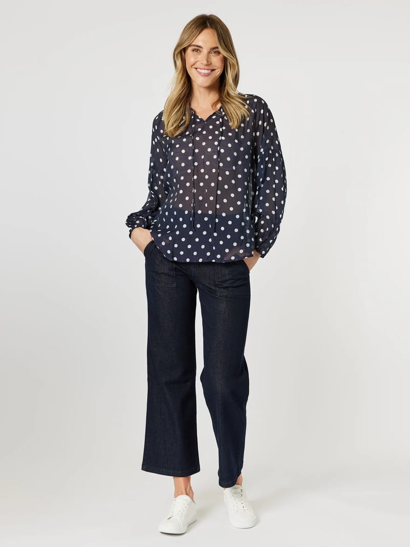 Sorrento Spot Sheer Blouse Navy Gordon Smith