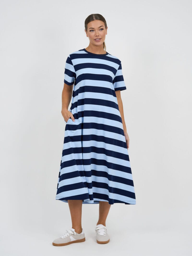 Cotton Jersey Stripe Dress Blue Liberty Rose
