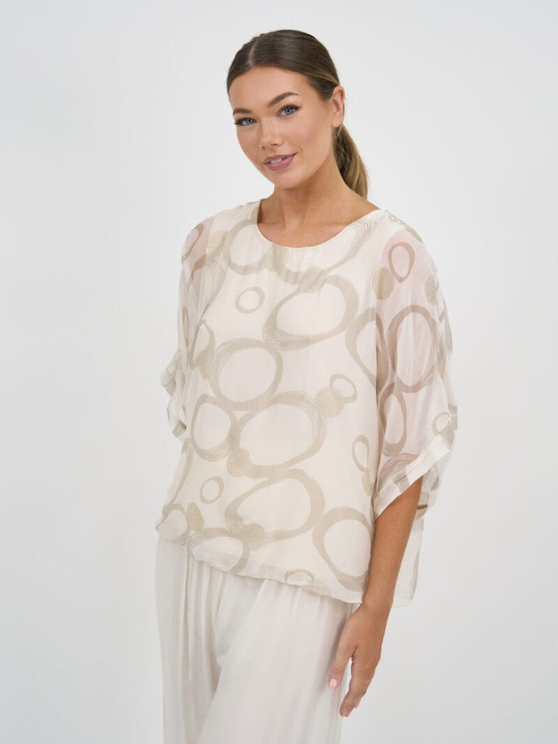 Relaxed Silk Blend Top Ivory La Strada