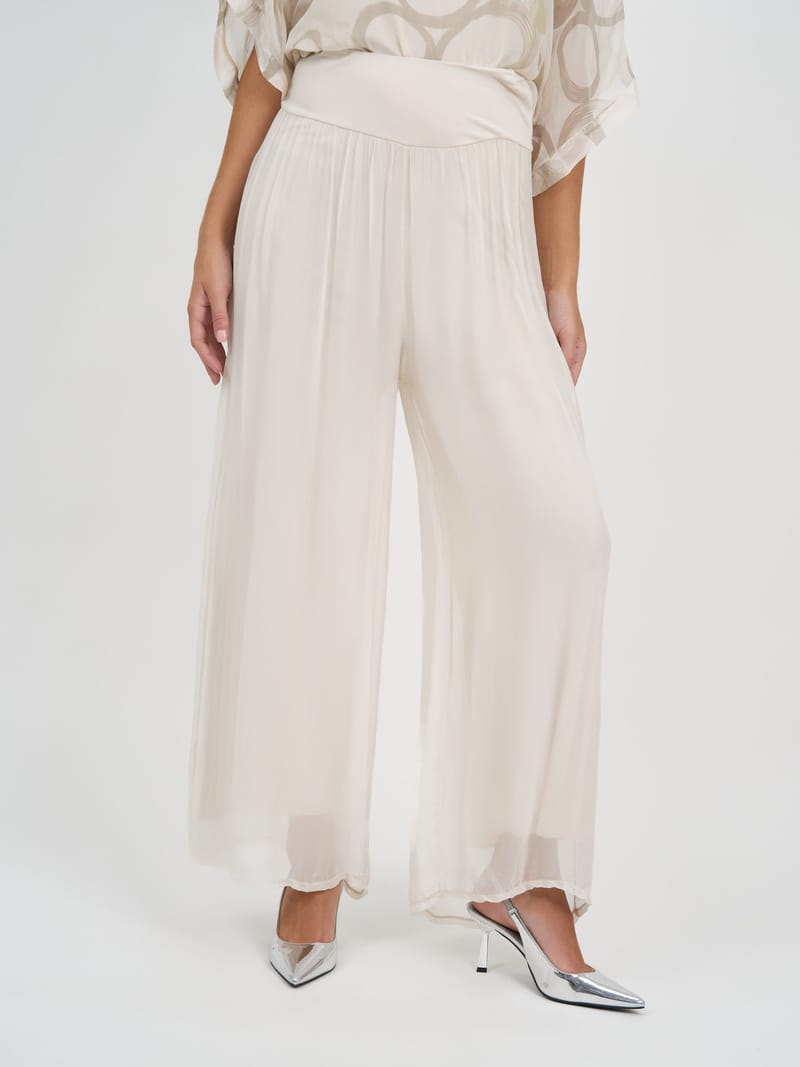 Wide Leg Silk Blend Pant Ivory La Strada