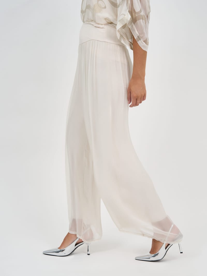 Wide Leg Silk Blend Pant Ivory La Strada