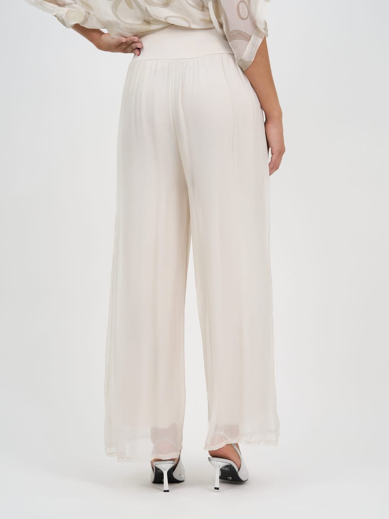 Wide Leg Silk Blend Pant Ivory La Strada