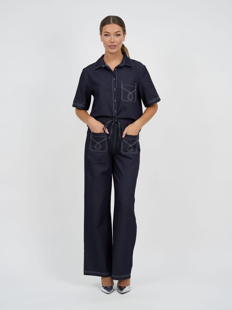 Patch Pocket Drawstring Denim Dark Denim Liberty Rose
