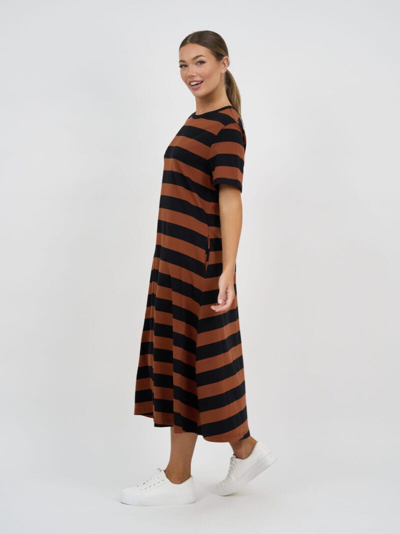 Cotton Jersey Stripe Dress Chocolate Liberty Rose