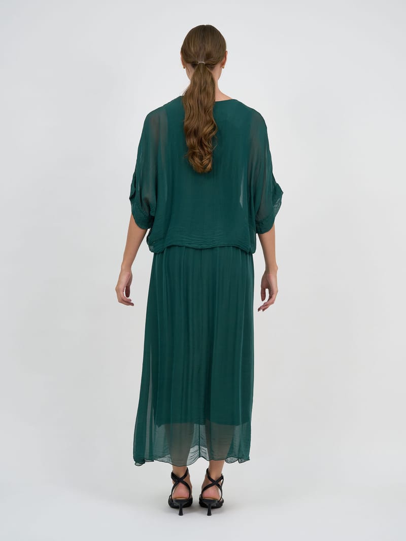 Gathered Silk Blend Dress Emerald La Strada