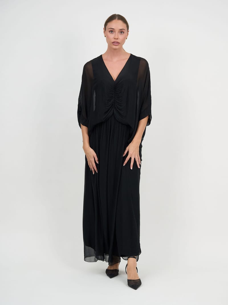 Gathered Silk Blend Dress Black La Strada