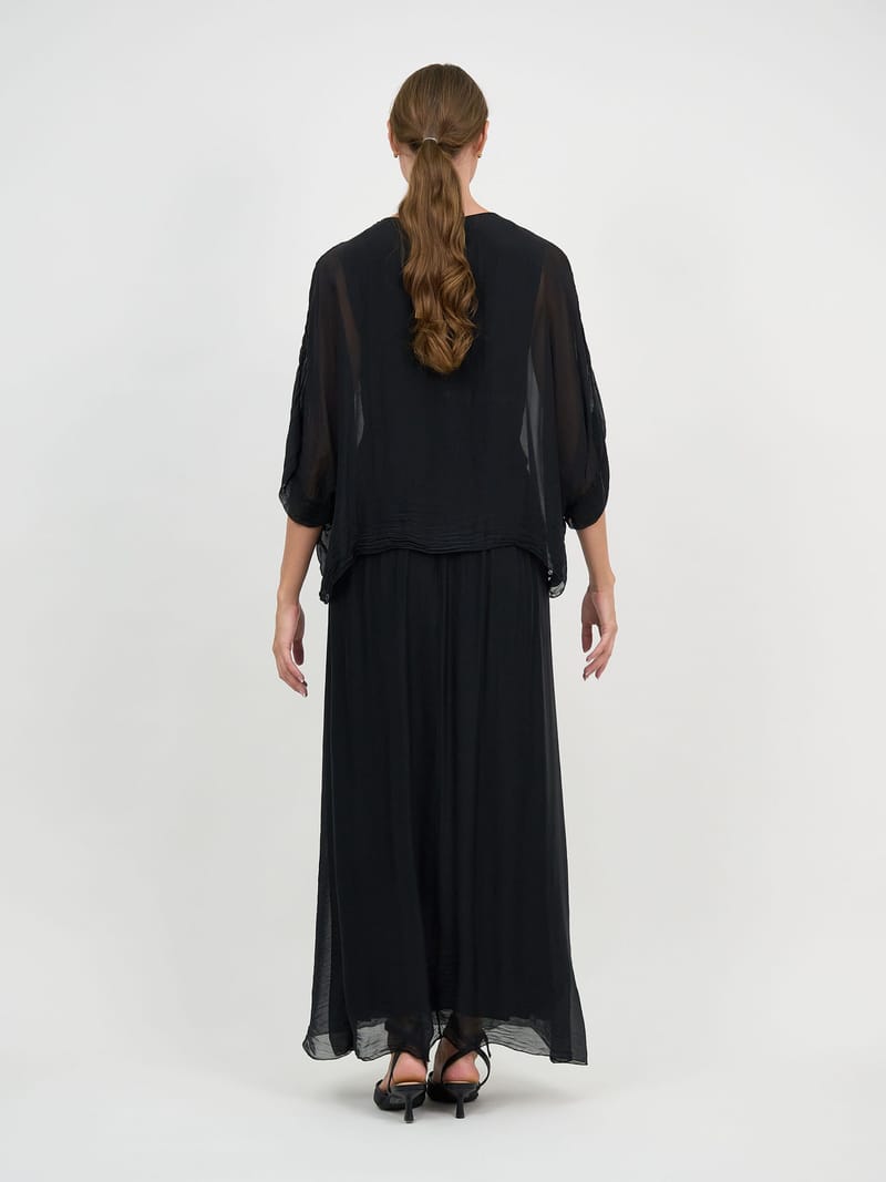 Gathered Silk Blend Dress Black La Strada