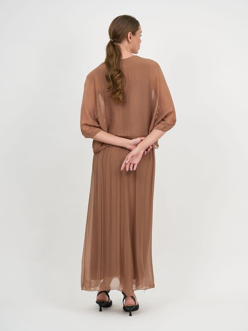 Gathered Silk Blend Dress Brown La Strada