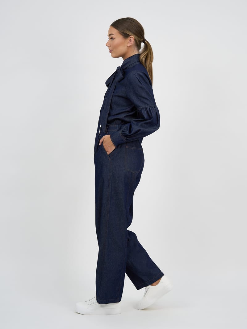 Pleat Front Denim Pant Navy Liberty Rose